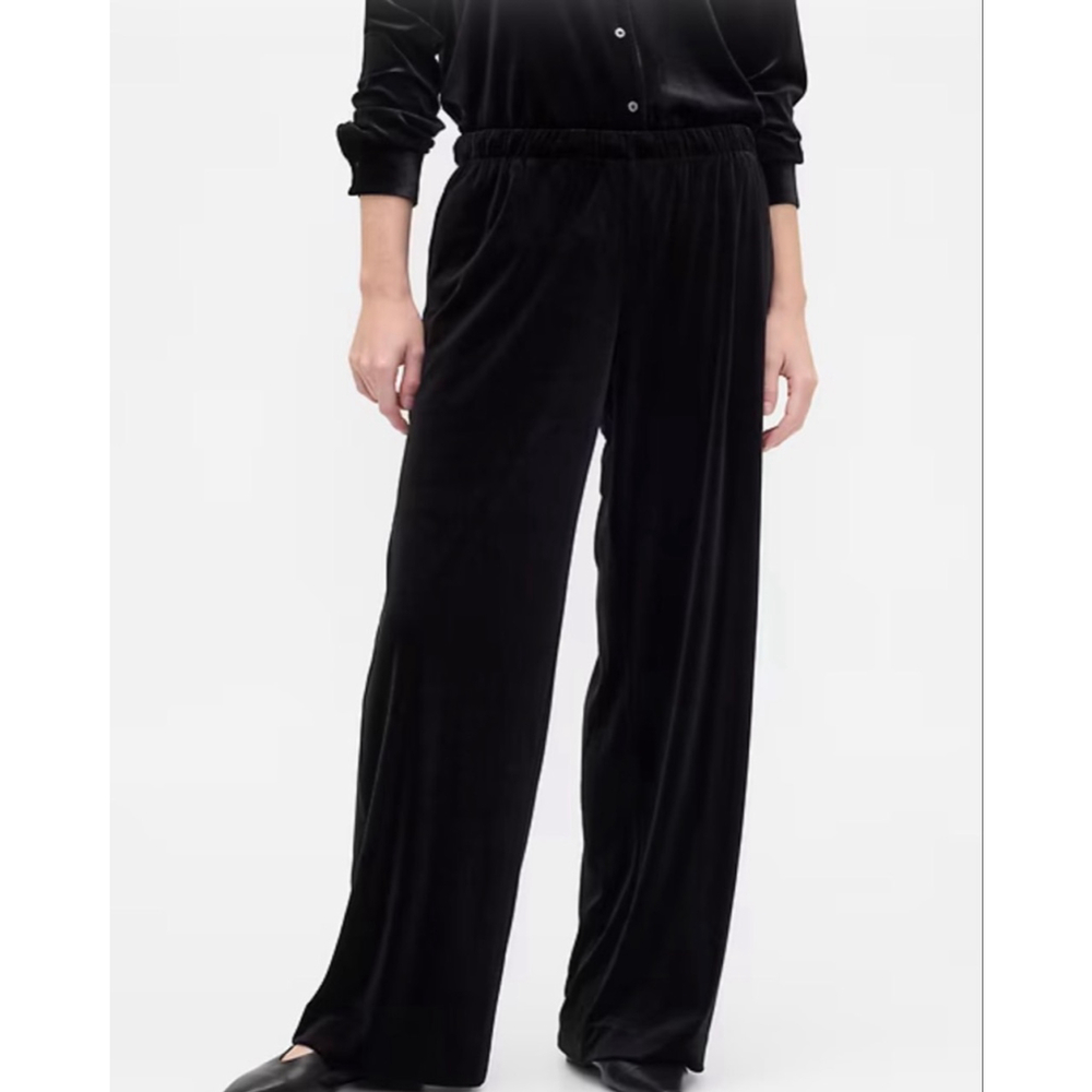 Gap wide leg elasticized waist black velour pants XL